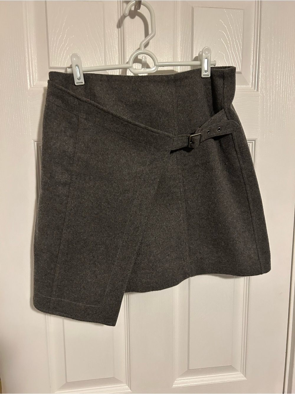 Maeve by Anthropologie Dark Gray Wool-Blend Wrap Mini Skirt